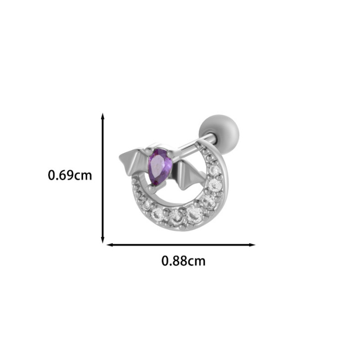 1PC Pink Zircon Butterfly Moon Cherry Planet Stud Earrings Stainless Steel Screw Back Cartilage Earring Helix Piercin...