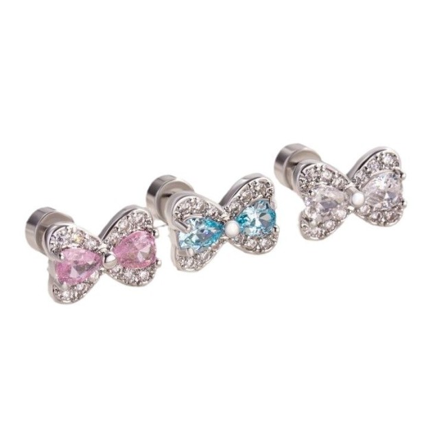 1 Pcs Pink Lace Edge Peach Heart Bowknot Ear Bone Nail 316L Stainless Steel Cute Piercing Earring Women Punk Jewelry