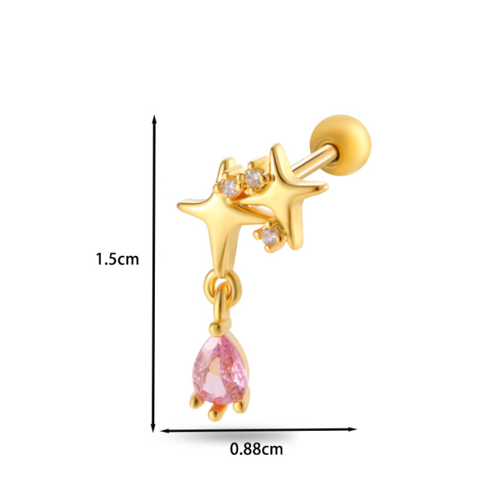 1PC Exquisite Colorful Zircon Bowknot Stud Earrings For Women Stainless Steel Helix Cartilage Piercing Earring Fashion Jewelry