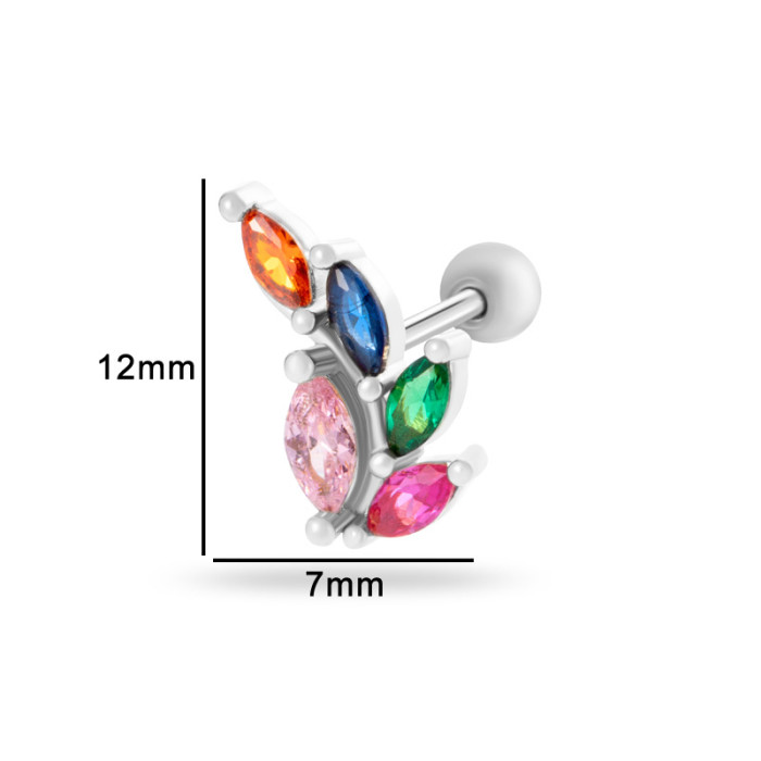 1PC Colorful Cubic Zirconia Flower Bowknot Helix Stud Earrings Screw Back Stainless Steel Ear Cartilage Earring Piercing Jewelry