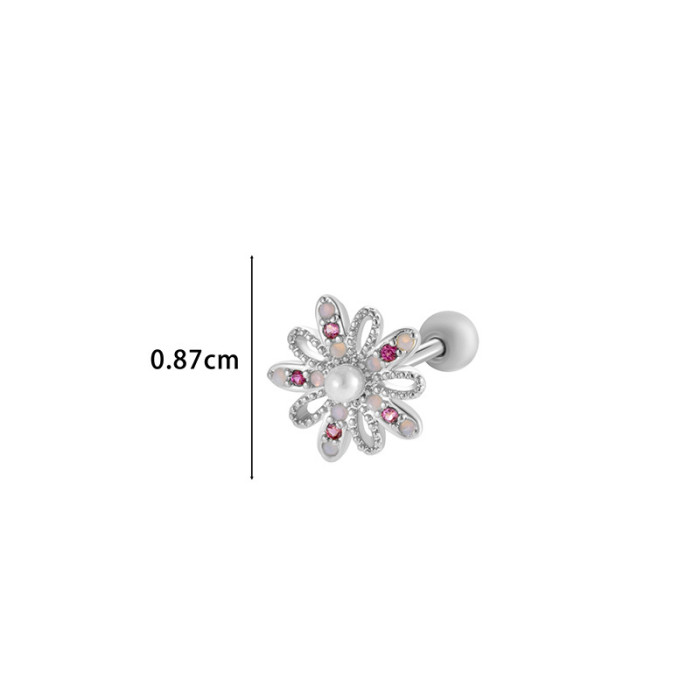 1Piece Cute Multicolour Zircon Star Flower Cross Screw Back Cartilage Stud Earrings Stainless Steel Helix Ear Piercing Jewelry