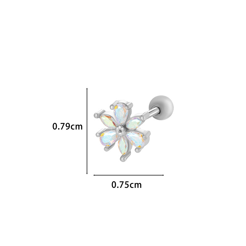 1Piece Cute Multicolour Zircon Star Flower Cross Screw Back Cartilage Stud Earrings Stainless Steel Helix Ear Piercing Jewelry