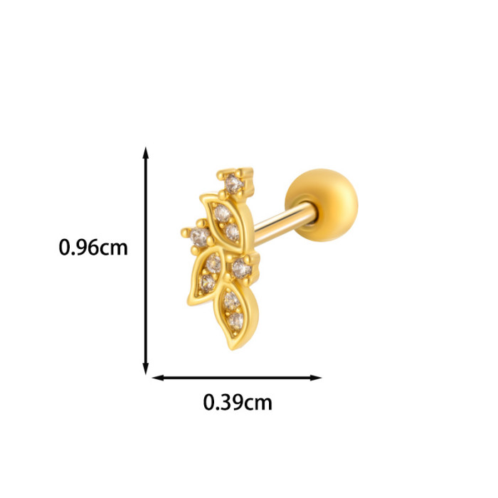 1PCS Cubic Zirconia Single Flower Ear Piercing Gold Silver Cartilage Stud Earring with Stainless Steel Butterfly Design Jewelry