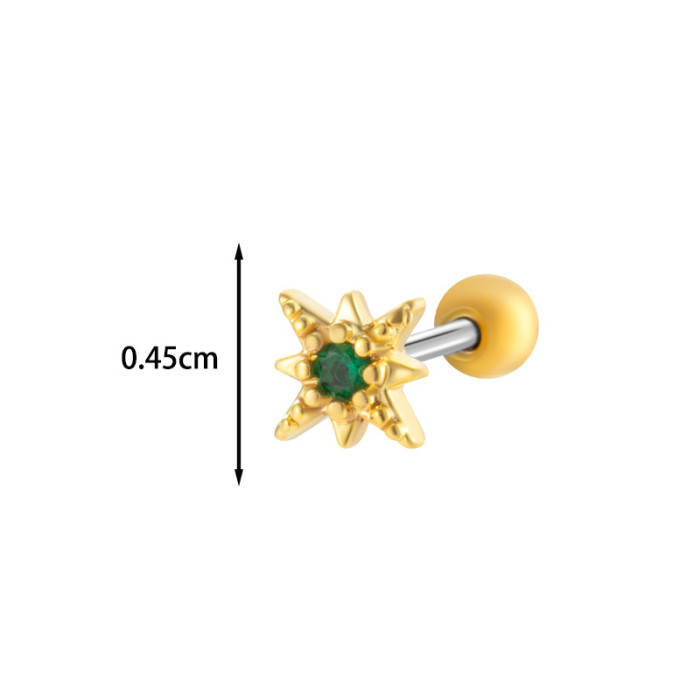 1Piece Zircon Halloween Spider Heart Chain Cartilage Earrings Screw Back Stainless Steel Stud Earring Helix Ear Pierc...
