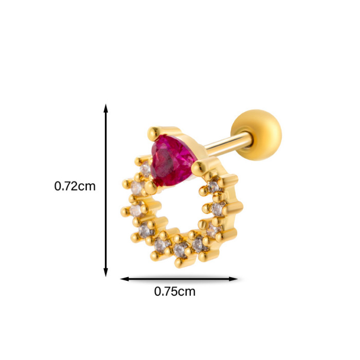 1Piece Colorful Zircon Stud Earrings Heart Butterfly Flower Screw Back Stainless Steel Cartilage Earring Helix Piercing Jewelry