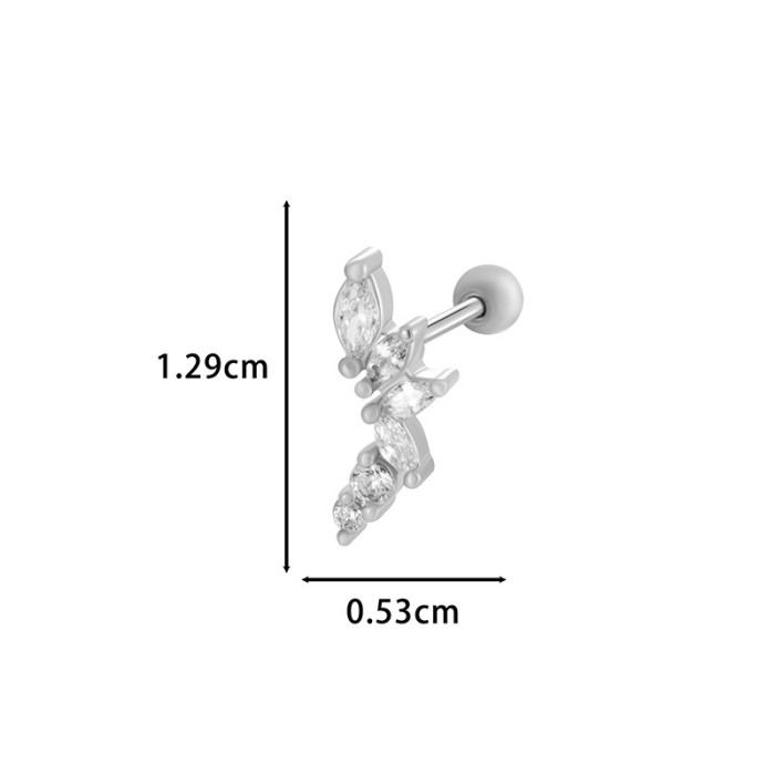 1PCS Gold Plated Zirconia Leaves Earrings for Women Crystal Charm Stainless Steel Stud Pierce Girl Ear Accessory