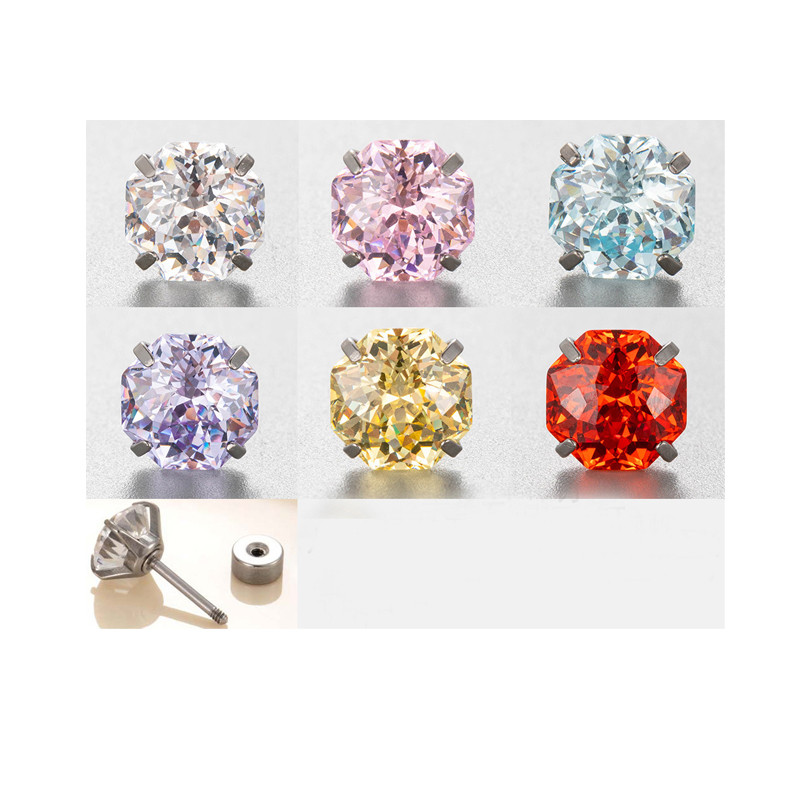 1pcs New Stainless steel Unisex Women Men Zircon Ear Studs Screw Earrings Piercings Fashion non-allergic Body Jewelry