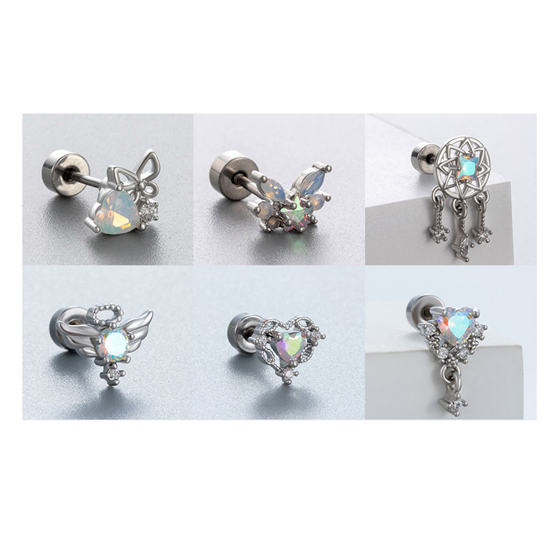 1pc Dream Catcher Cartilage Helix Lobe Conch Piercing Zircon Ear Studs Earring Barbell Piercings Jewelry