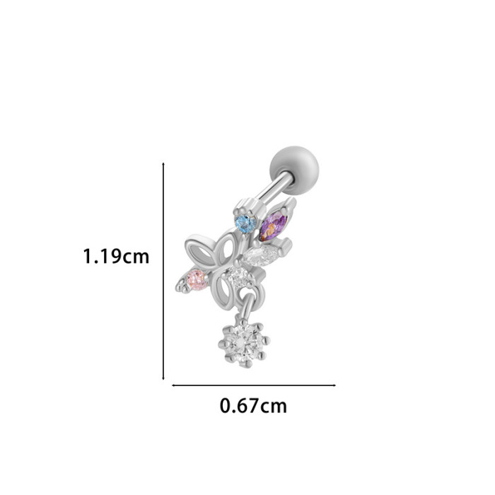 1Piece Cute Multicolour Zircon Star Flower Cross Screw Back Cartilage Stud Earrings Stainless Steel Helix Ear Piercing Jewelry