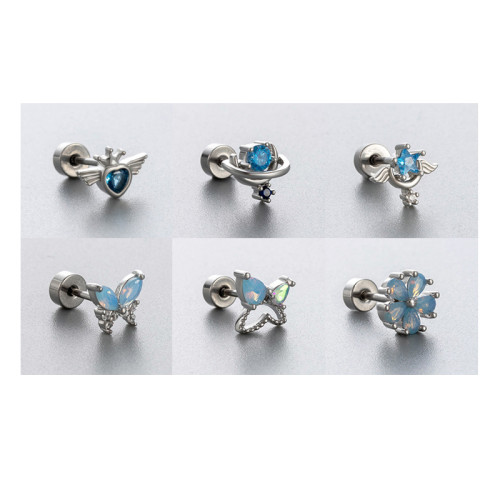 1 pcs INS Fashion Blue Color Zircon 316L Stainless Steel Ear Bone Nail For Women Bling Star Heart Shape Cartilage Earring Gift