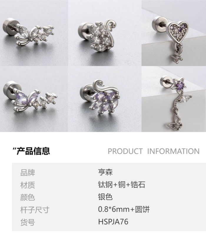 1 Pcs Titanium Piercing Stud Earring Internal Thread Flower Pendant Zircon Lip Stud Cartialge Tragus Piercing Jewelry