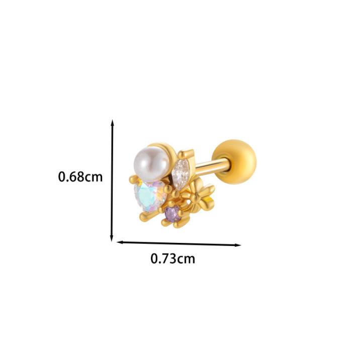 1Piece Cute Butterfly Heart Shape CZ Crystal Pealr Stud Earring for Women Stainless Steel Ear Helix Conch Rock Pierci...