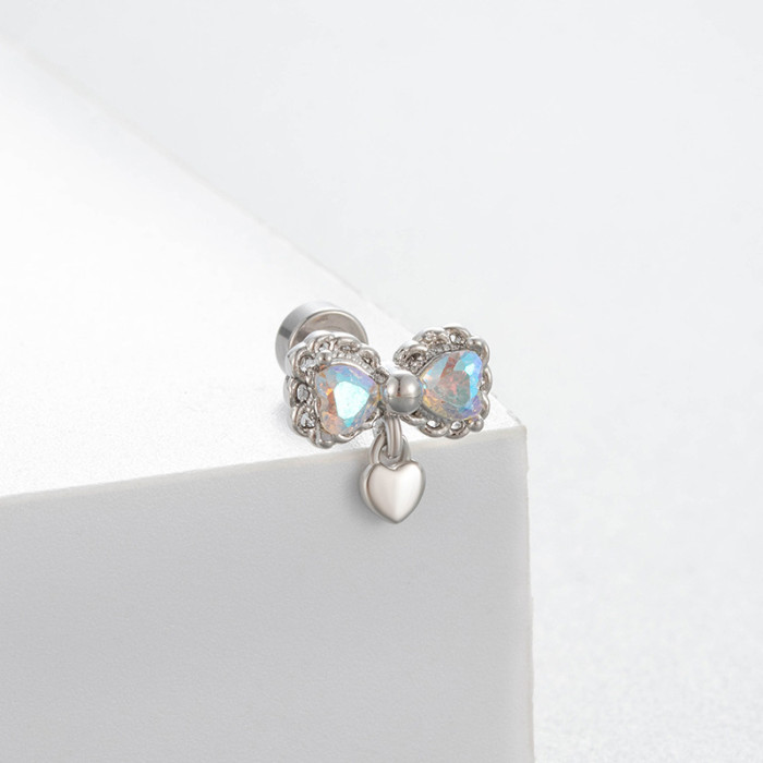 1PC Stainless Steel Ear Helix Tragus Cartilage Piercing Jewelry Love Heart Bowknot Crystal Zircon Screw Back Stud Ear...