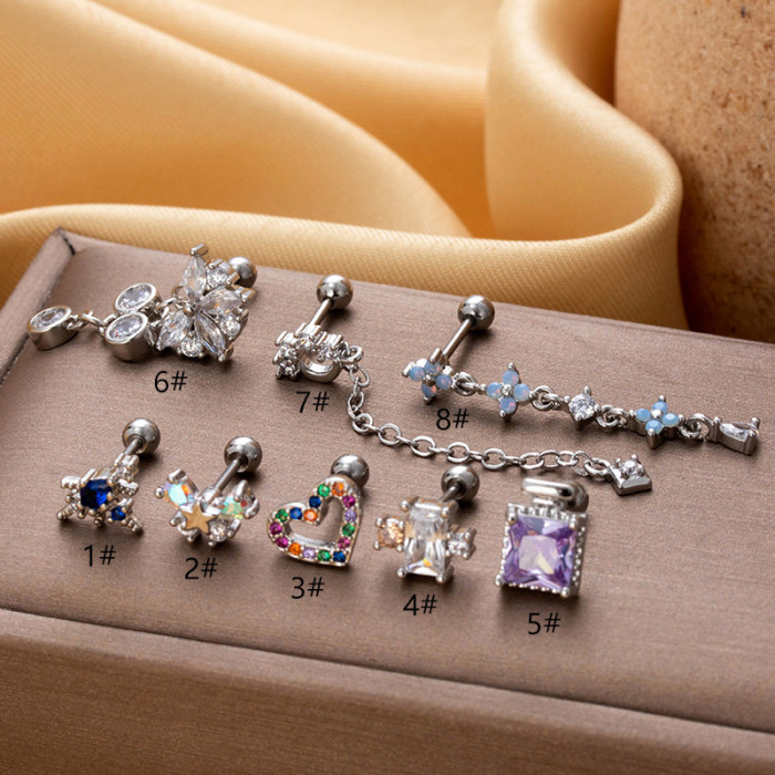 1pc Stainless Steel Screw Back Stud Earrings Multicolour Crystal Zircon Cartilage Dangle Earring Ear Lobe Helix Pierc...