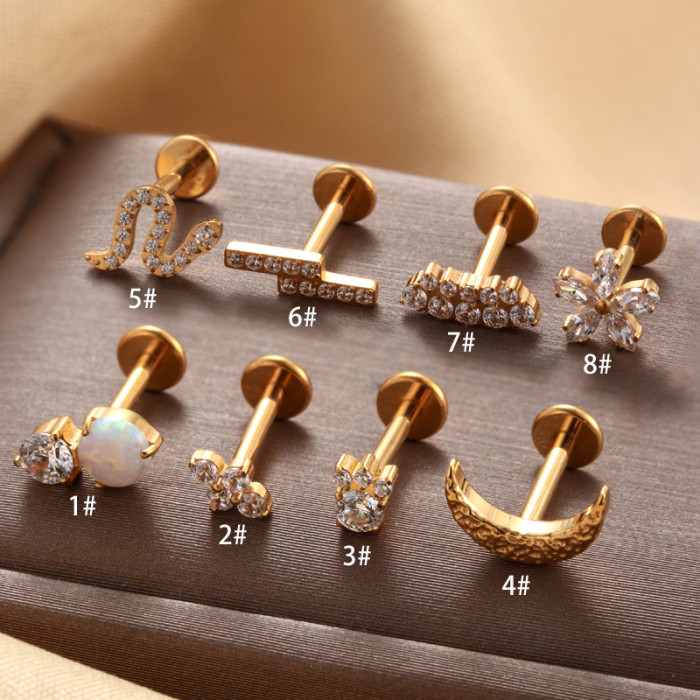 1PC Stainless Steel Crystal Flower Mini Zircon Cartilage Stud Earrings for Women Helix Tragus Piercing Charming Party...