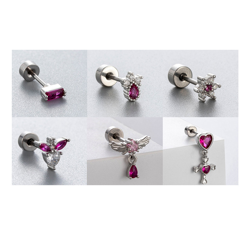 1Piece Cute Butterfly Heart Shape CZ Crystal Stud Earring for Women Stainless Steel Ear Helix Conch Rock Piercings Jewelry