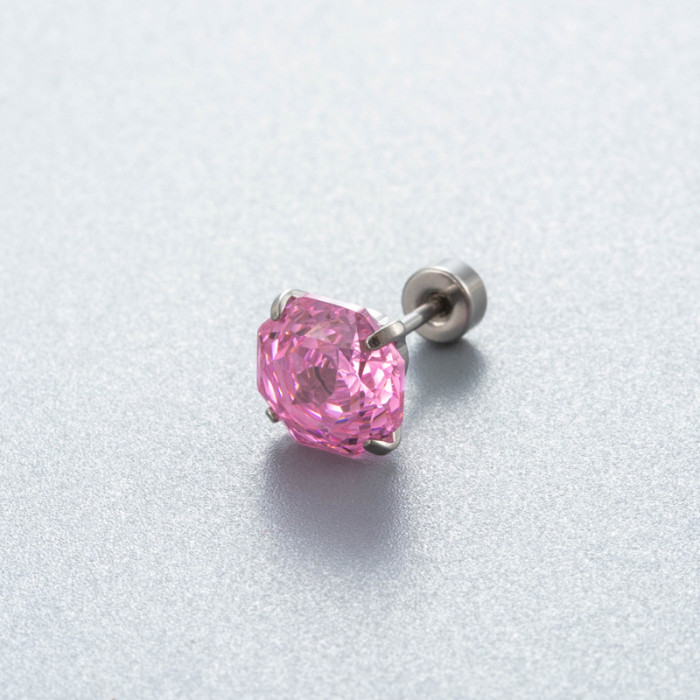 1PC Titanium Steel Shiny Rose Cut Stud Earring Piercing Rook Daith Multicoloured Bling Zircon Silver Color Cartilage Jewelry