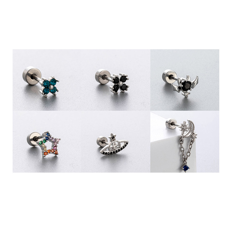Blue Zirconia Helix Piercing Earring Flat Conch Daith Heart Star Ear Piercing Crystal Body Piercing Jewelry Screw Ball Design