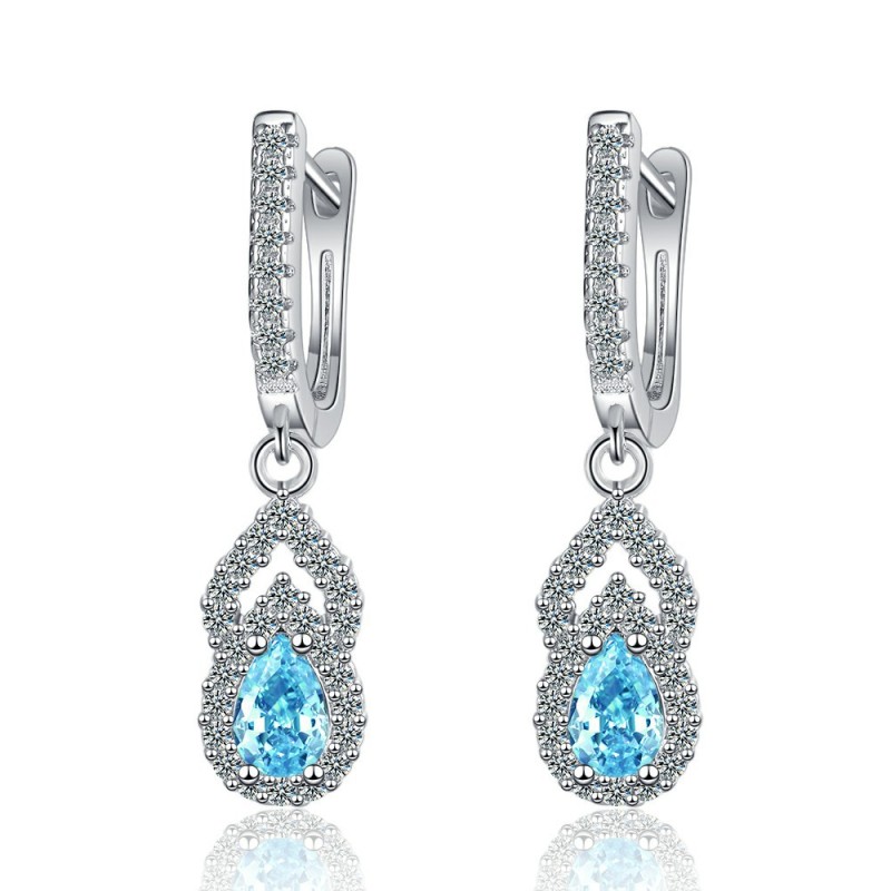 Genuine Blue Topaz Garnet Created Sapphire Ruby Emerald Water Drop Earring for Women Jewelry Gift