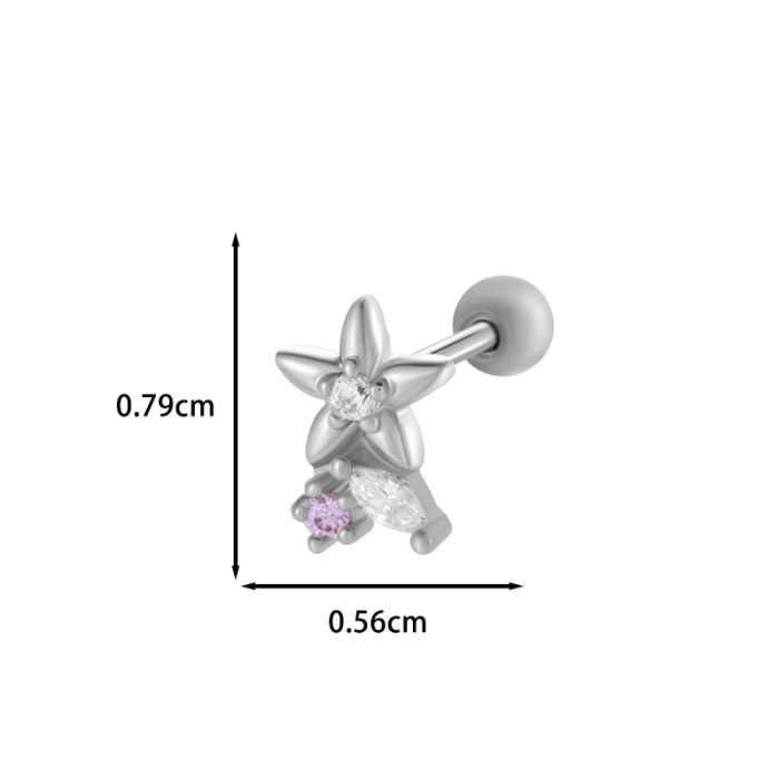 1PC Pink Zircon Butterfly Moon Cherry Planet Stud Earrings Stainless Steel Screw Back Cartilage Earring Helix Piercin...