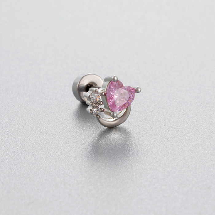 1PCS Cute Zirconia Dimensional Wings Moon Chain Piercing Screw Stud Earrings for Women Girls Fashion Jewelry In Summer
