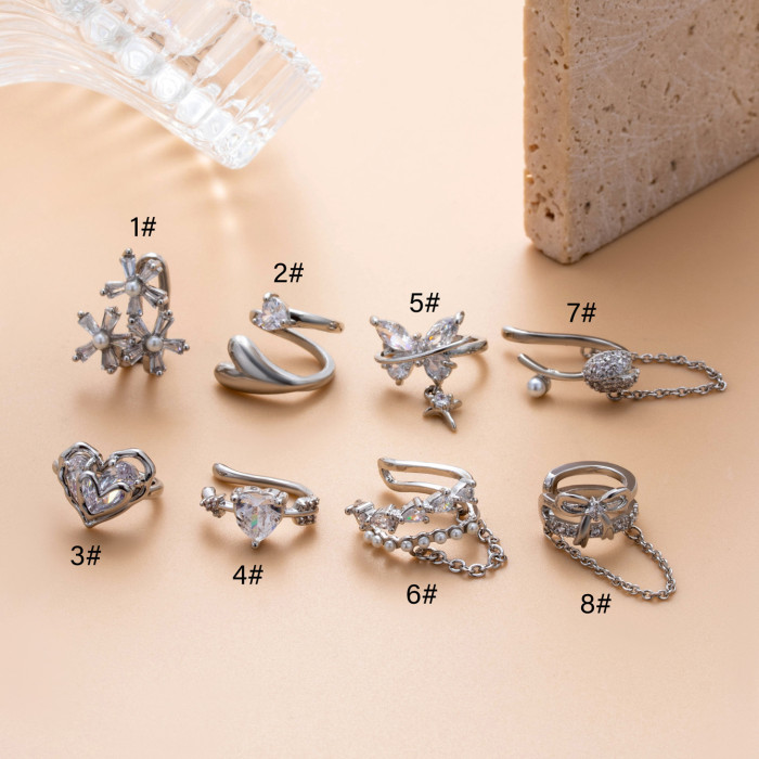 1PC Fake Piercing Ear Clip Stainless Steel Zircon Butterfly Earrings Cuffs Ring Cartilage Conch Fake Jewelry 2025 Trending