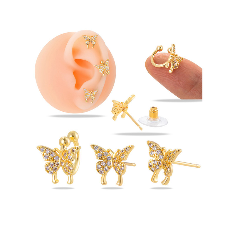 1pcs Stainless Steel Ear Clip Without Ear Hole Unisex Ear Buckle Golden Butterfly Fake Earrings