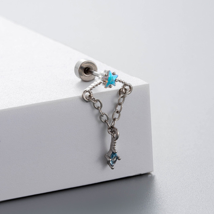 1PC 316L Steel Star Water Drop Heart CZ Chain Ear Cartilage Tragus Helix Stud Earring Daith Lobe Piercing Body Jewelr...