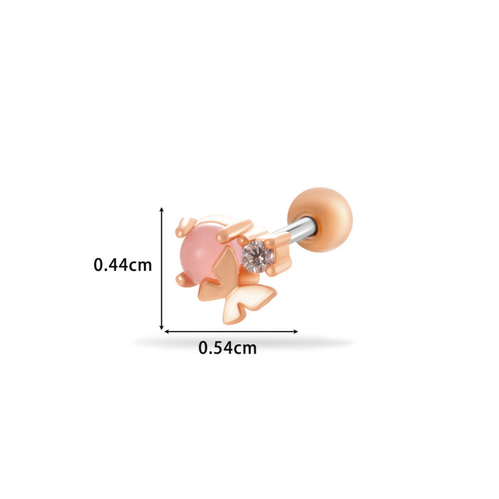 1PC Pink Zircon Butterfly Star Bear Stud Earrings Stainless Steel Screw Back Cartilage Earring Helix Piercing Jewelry