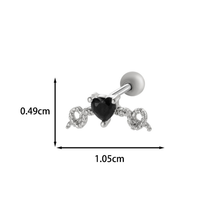 1Piece Zircon Halloween Spider Heart Chain Cartilage Earrings Screw Back Stainless Steel Stud Earring Helix Ear Pierc...