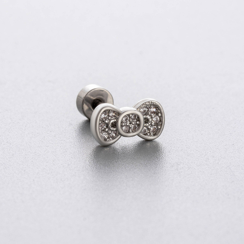 1PC Titanium Steel Butterfly Zircon Ear Bone Stud Stud Ear Tragus Internally Threaded Flat Bottom Cartilage Piercing Earring