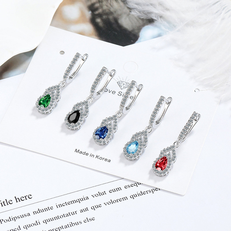 Genuine Blue Topaz Garnet Created Sapphire Ruby Emerald Water Drop Earring for Women Jewelry Gift