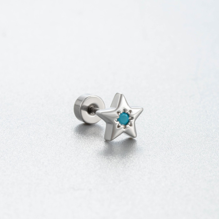 1Piece Cute Multicolour Zircon Star Flower Cross Screw Back Cartilage Stud Earrings Stainless Steel Helix Ear Piercin...