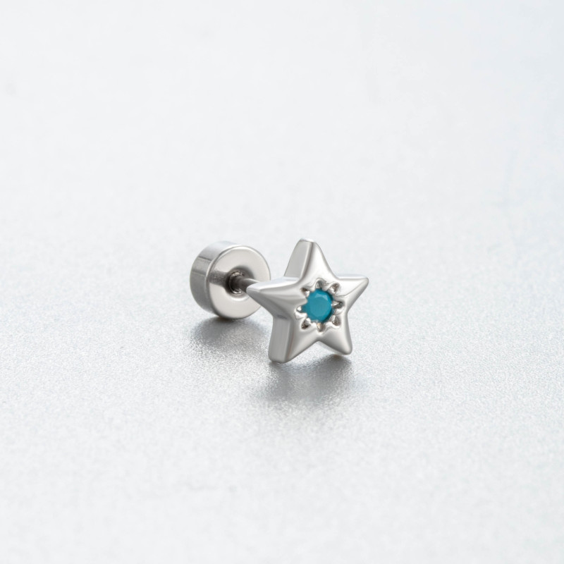 1Piece Cute Multicolour Zircon Star Flower Cross Screw Back Cartilage Stud Earrings Stainless Steel Helix Ear Piercing Jewelry