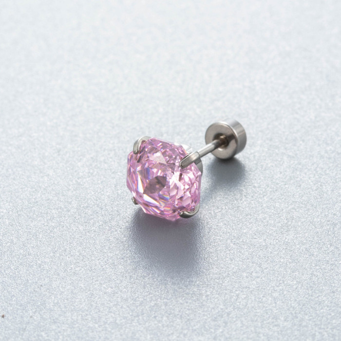 1PC Titanium Steel Shiny Rose Cut Stud Earring Piercing Rook Daith Multicoloured Bling Zircon Silver Color Cartilage Jewelry