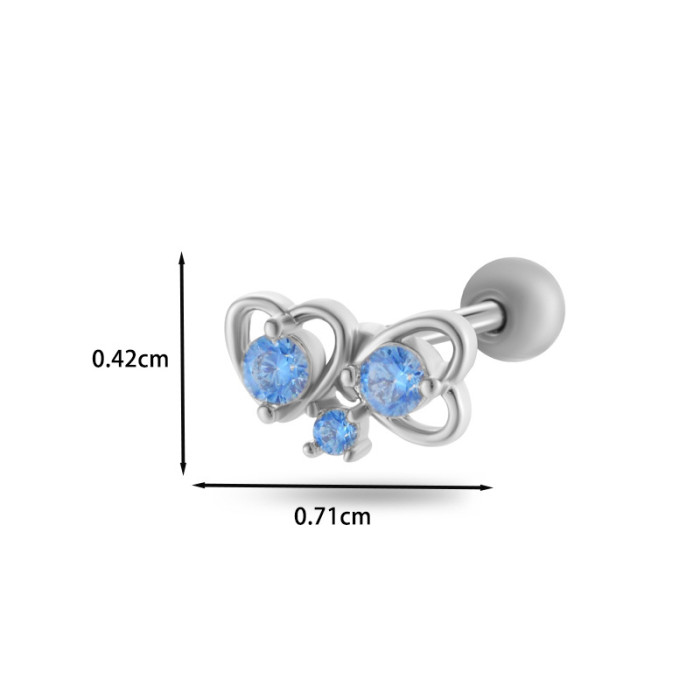 1PC Exquisite Colorful Zircon Bowknot Stud Earrings For Women Stainless Steel Helix Cartilage Piercing Earring Fashion Jewelry