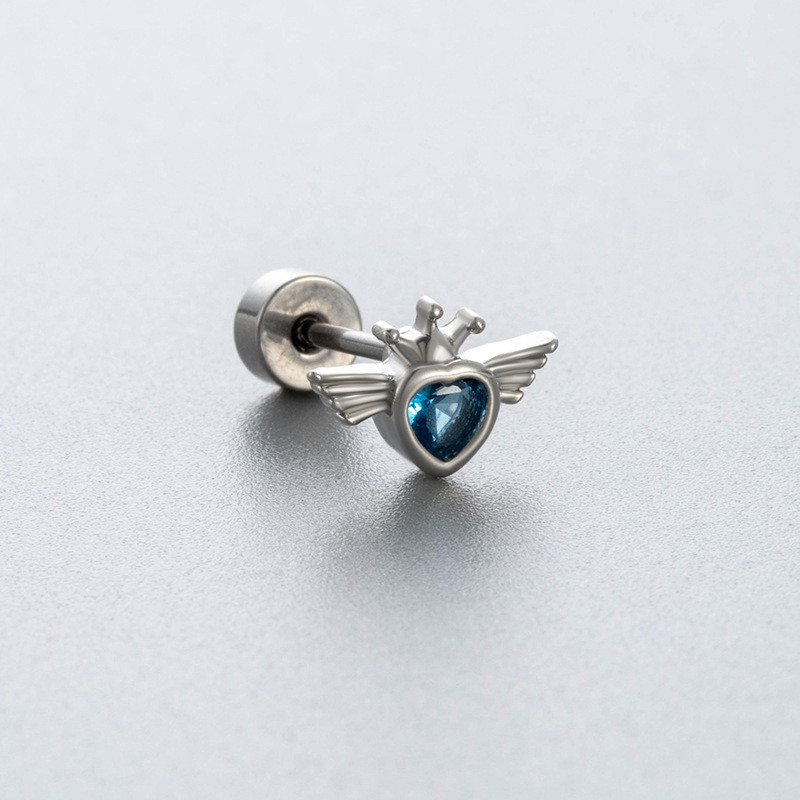 1 pcs INS Fashion Blue Color Zircon 316L Stainless Steel Ear Bone Nail For Women Bling Star Heart Shape Cartilage Earring Gift