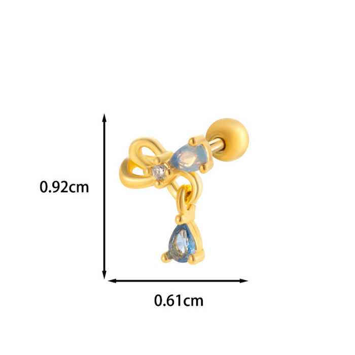 1PCS Cubic Zirconia Single Flower Ear Piercing Gold Silver Cartilage Stud Earring with Stainless Steel Butterfly Design Jewelry
