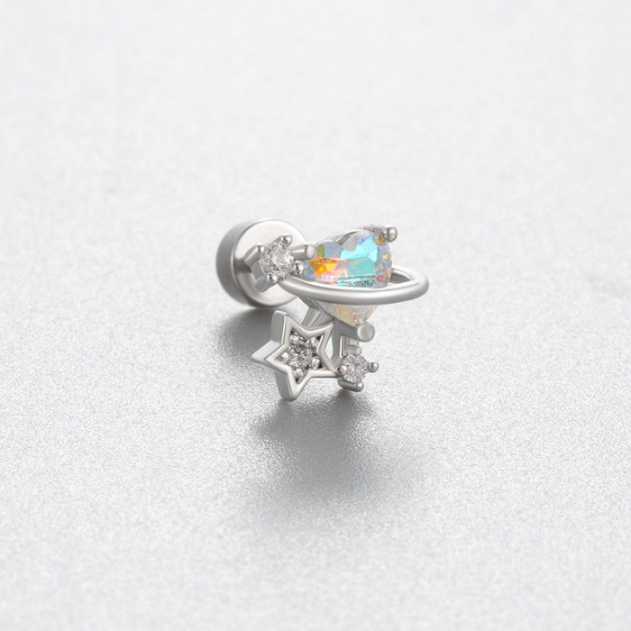 1PC Stainless Steel Ear Helix Tragus Cartilage Piercing Jewelry Love Heart Bowknot Crystal Zircon Screw Back Stud Ear...