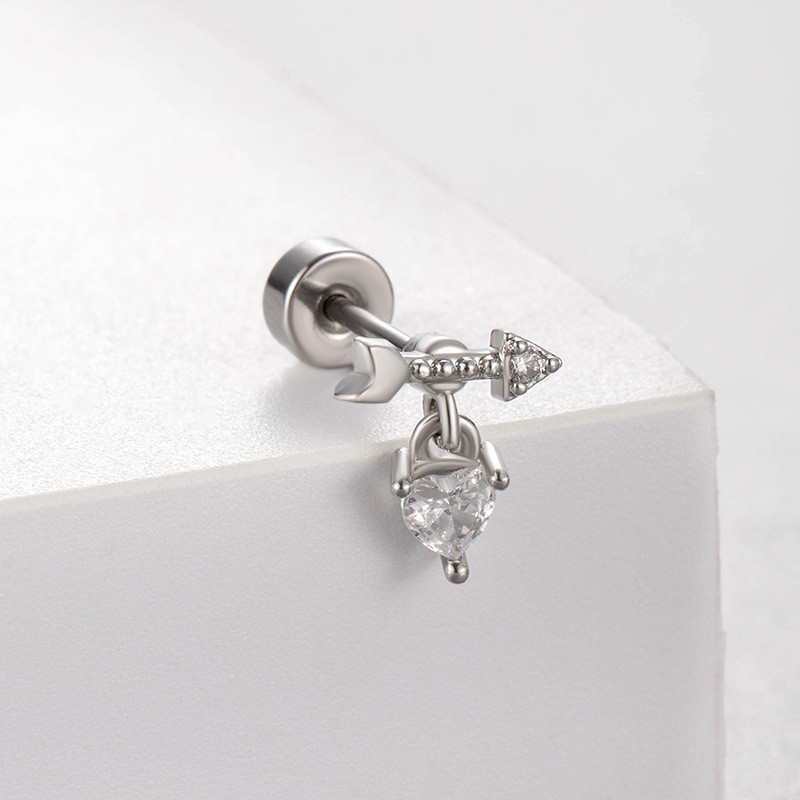 1Piece Cute Multicolour Zircon Star Flower Cross Screw Back Cartilage Stud Earrings Stainless Steel Helix Ear Piercing Jewelry