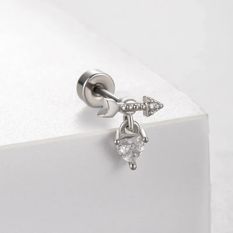 1Piece Cute Multicolour Zircon Star Flower Cross Screw Back Cartilage Stud Earrings Stainless Steel Helix Ear Piercing Jewelry