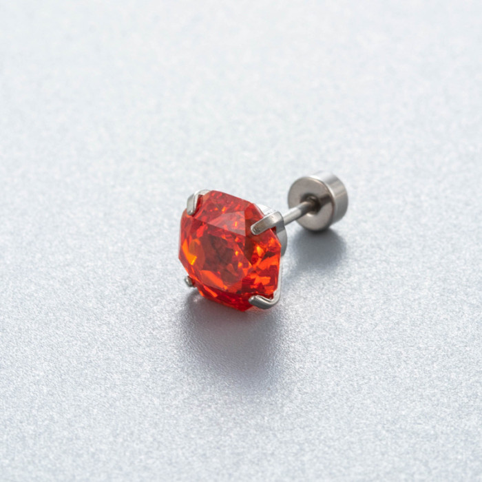 1PC Titanium Steel Shiny Rose Cut Stud Earring Piercing Rook Daith Multicoloured Bling Zircon Silver Color Cartilage Jewelry