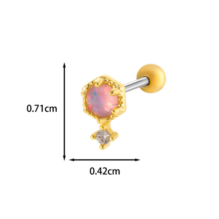 1Piece Zircon Halloween Spider Heart Chain Cartilage Earrings Screw Back Stainless Steel Stud Earring Helix Ear Pierc...