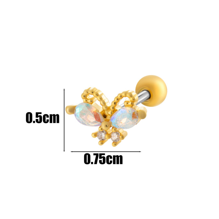 1PCS Gold Plated Stainless Steel Helix Stud Earrings Butterfly Screw Back Cartilage Earring Women Ear Piercing Jewelry