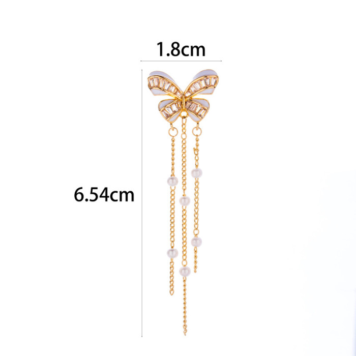 1pc Ear Cuff Butterfly Moon Zircon Earrings Woman INS Fashion Fake Piercings Tassel Chain Clip on Ear Conch Jewelry G...
