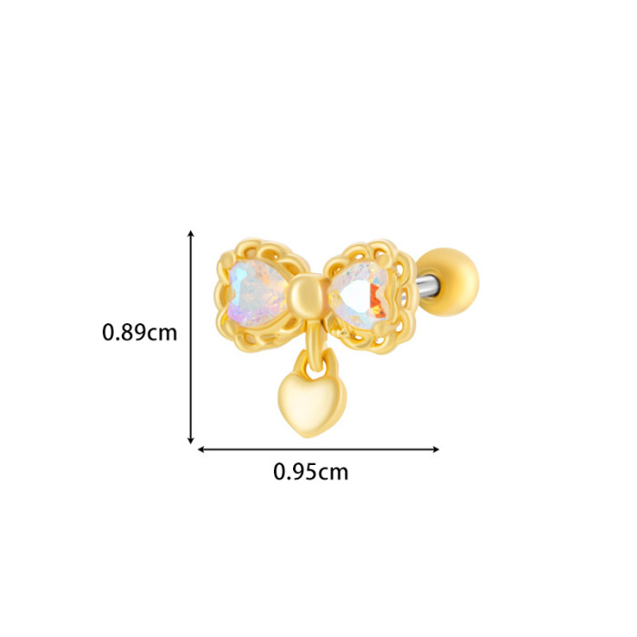 1PC Stainless Steel Ear Helix Tragus Cartilage Piercing Jewelry Love Heart Bowknot Crystal Zircon Screw Back Stud Ear...