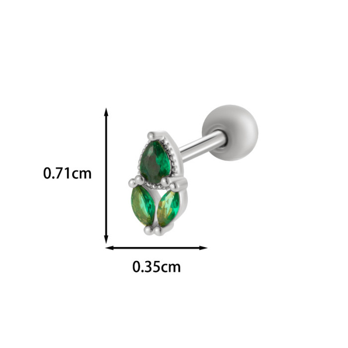 1PCS Cubic Zirconia Single Flower Ear Piercing Gold Silver Cartilage Stud Earring with Stainless Steel Butterfly Design Jewelry