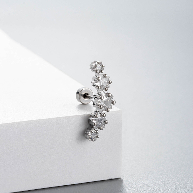 1PC Cute Heart Studs Earring Crystal Ear Stud Stainless Steel Helix Earring Girl Sliver Plated Star Moon Ear Jewelry