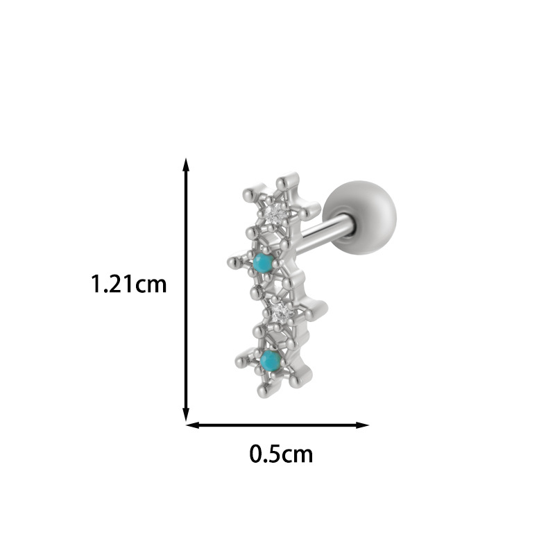 1PCS Cubic Zirconia Single Flower Ear Piercing Gold Silver Cartilage Stud Earring with Stainless Steel Butterfly Design Jewelry