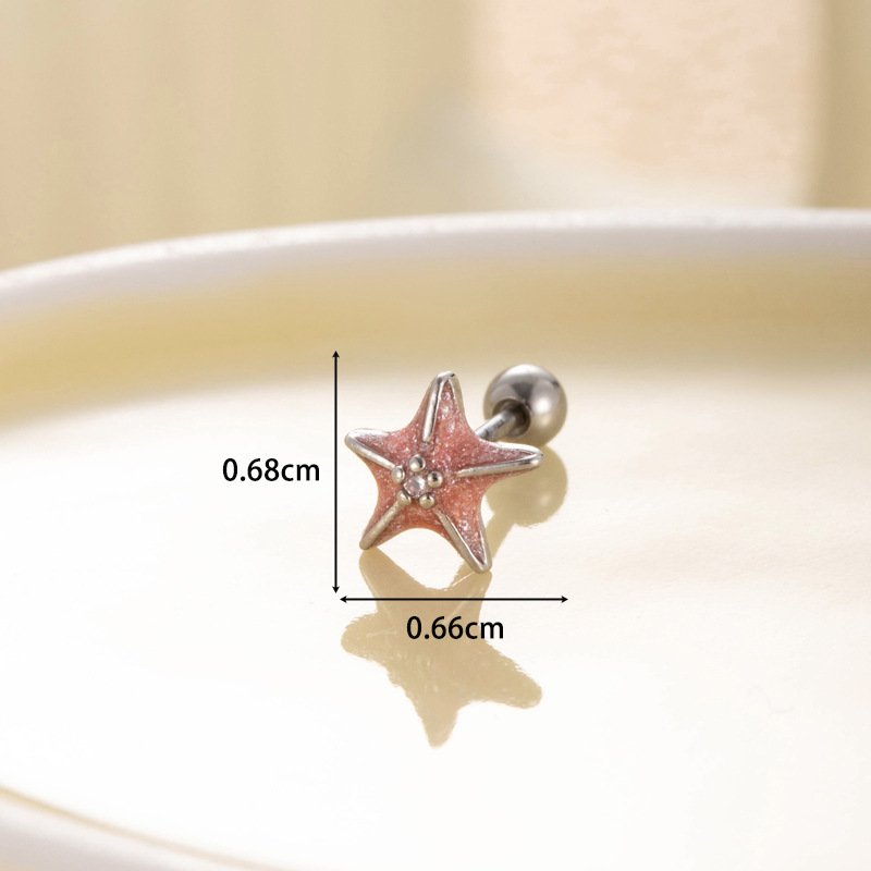 1Piece Cute Colorful Enamel Starfish Ear Piercing Jewelry for Women Girls Titanium Steel Stud Earring Helix Cartilage Earring